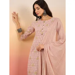 Sangria Ethnic Motifs Printed Pure Cotton Kurta with Trousers & Dupatta-picture-14