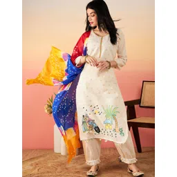 Sangria Ethnic Motifs Printed Pure Cotton Straight Kurta With Salwar & Dupatta-picture-21