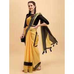 Sangria Ethnic Motifs Printed Pure Linen Saree With Blouse Piece-picture-13