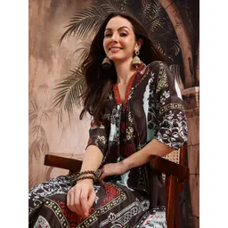 Sangria Ethnic Motifs Printed Regular Pure Cotton Kurta with Palazzos-picture-30