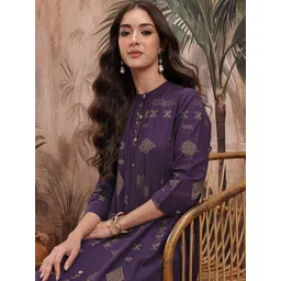 Sangria Ethnic Motifs Printed Regular Pure Cotton Kurta with Trousers-picture-29