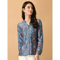 Sangria Ethnic Motifs Printed Satin Shirt Style Top-picture-33
