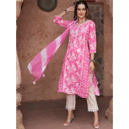 Sangria Ethnic Motifs Printed Sequined Pure Cotton Kurta with Trousers & Dupatta-picture-27