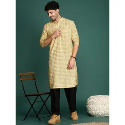 Sangria Ethnic Motifs Printed Sequinned Cotton Mandarin Collar Straight Kurta-picture-40