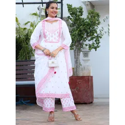 Sangria Ethnic Motifs Printed Straight Kurta With Trousers & Dupatta-picture-29