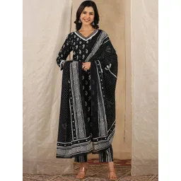 Sangria Ethnic Motifs Printed V-Neck Pure Cotton Straight Kurta & Trouser With Dupatta-picture-19