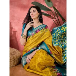 Sangria Ethnic Motifs Printed Woven Design Zari Border Saree With Blouse Piece-picture-14