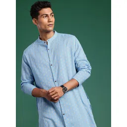 Sangria Ethnic Motifs Woven Design Band Collar Pure Cotton Straight Kurta-picture-29