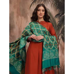 Sangria Ethnic Motifs Woven Design Ethnic Shawl with Tasseled Border-picture-17