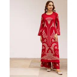 Sangria Ethnic Printed Straight Kurta & Palazzos-picture-23