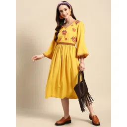 Sangria Floral Embroidered A-line Midi Ethnic Dress-picture-24