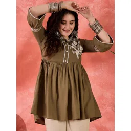 Sangria Floral Embroidered Pure Cotton Tops-picture-26