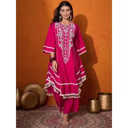 Sangria Floral Embroidered Regular Mirror Work A-Line Kurta with Palazzo-picture-37