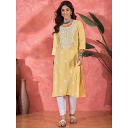 Sangria Floral Embroidered Round Neck Straight Kurta-picture-21