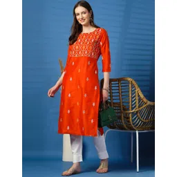 Sangria Floral Embroidered Round Neck Thread Work Straight Kurta-picture-30