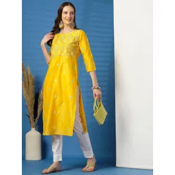 Sangria Floral Embroidered Round Neck Thread Work Straight Kurta-picture-32