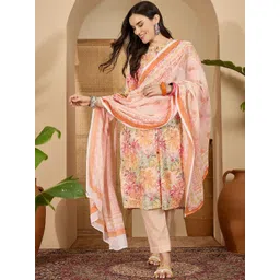 Sangria Floral Embroidered Thread Work Pure Cotton Straight Kurta With Trousers & Dupatta-picture-28