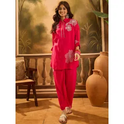 Sangria Floral Embroidered Tunic With Trousers Co-Ords-picture-26