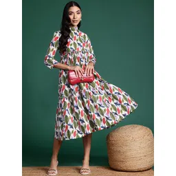 Sangria Floral Print A-Line Cotton Midi Dress-picture-33