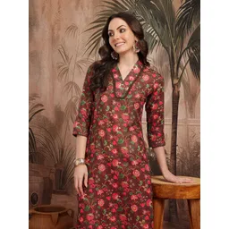 Sangria Floral Print Lace Detail A-Line Kurta image 1