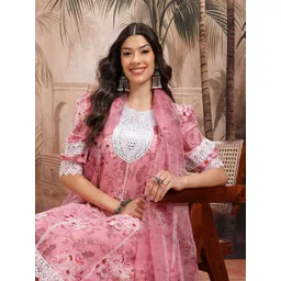 Sangria Floral Print Paneled Kurta with Trousers & Dupatta-picture-31