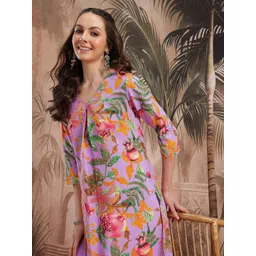 Sangria Floral Print Pleated Kurta with Trousers-picture-38