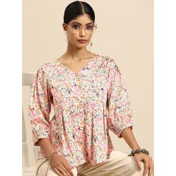 Sangria Floral Print Puff Sleeve Top-picture-35