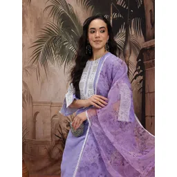 Sangria Floral Print Yoke Embroidered Kurta with Trousers & Dupatta-picture-36