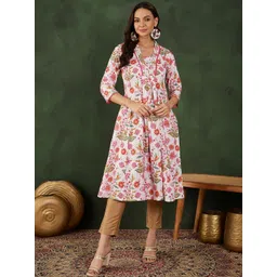 Sangria Floral Printed Lace Pure Cotton A-Line Kurta-picture-38
