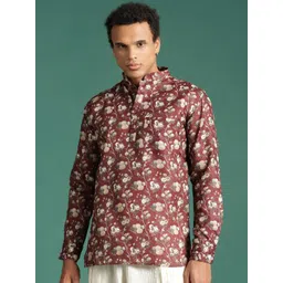 Sangria Floral Printed Mandarin Collar Kurtas-picture-27
