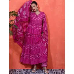 Sangria Floral Printed Pure Cotton A-Line Kurta & Trousers Sets-picture-27