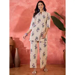 Sangria Floral Printed Pure Cotton Tunic & Palazzo Co-Ord Set-picture-22