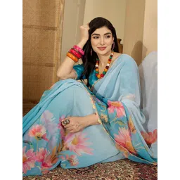 Sangria Floral Printed Saree With Unstiched Blouse Piece-picture-37