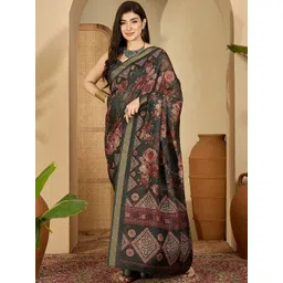 Sangria Floral Printed Saree With Unstiched Blouse Piece-picture-30