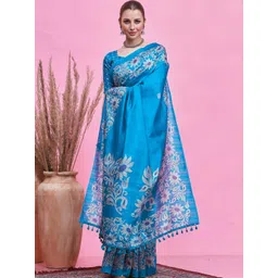 Sangria Floral Printed Saree With Unstitched Blouse-picture-28