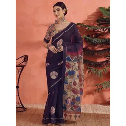 Sangria Floral Printed Saree With Unstitched Blouse-picture-25