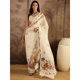 Sangria Floral Printed Saree with Unstitched Blouse-picture-22