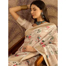 Sangria Floral Printed Saree with Unstitched Blouse-picture-38