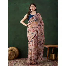 Sangria Floral Printed Saree With Unstitched Blouse Piece-picture-34