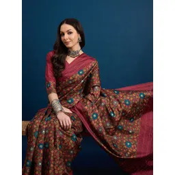 Sangria Floral Printed Saree With Unstitched Blouse Piece-picture-29