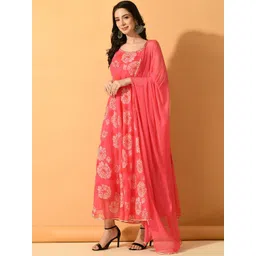 Sangria Floral Printed Shoulder Strapped Maxi Ethnic Dress with Dupatta-picture-10