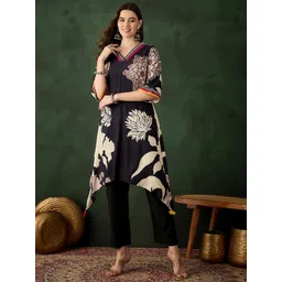 Sangria Floral Printed V-Neck A-Line Kurta-picture-22