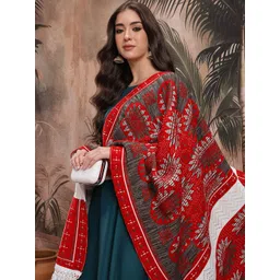 Sangria Floral Woven Design Wool Shawl With Tassels-picture-18