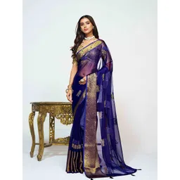 Sangria Flowy Shimmer Look Saree With Blouse Piece-picture-31