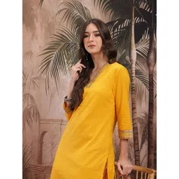 Sangria Geometric Embroidered Pure Cotton Sequinned Detail V-Neck Straight Kurta image 1