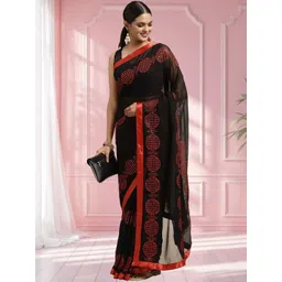 Sangria Geometric Embroidered Sequinned Pure Georgette Saree With Blouse Piece-picture-13
