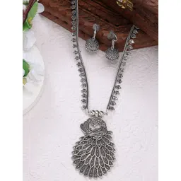 Sangria German Silver Ghungroo Beaded Peacock Design Oxidized Jewellery Set-picture-23