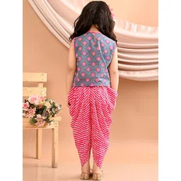 Sangria Girls Blue & Pink Printed Pure Cotton Top With Dhoti Set image 5