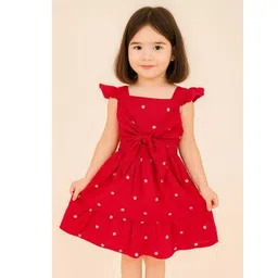 Sangria Girls Cotton Blend White Embroidery Frock With Front Tieing Bow-picture-14