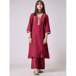 Sangria Girls Embellished Beads and Stone Work A-Line Kurta & Trousers-picture-21